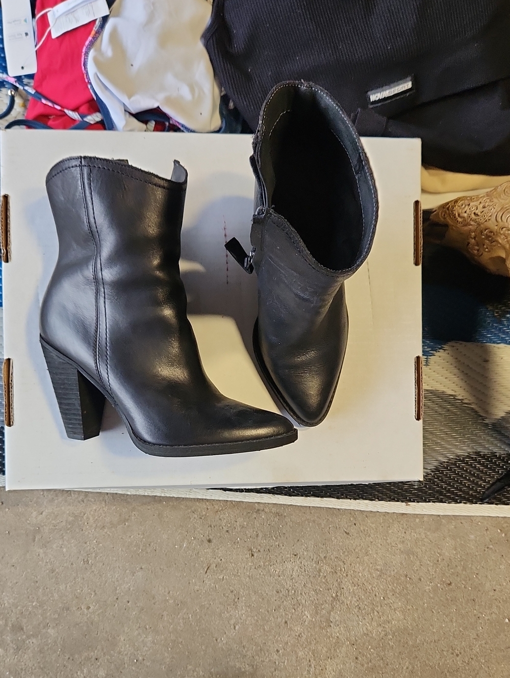 Zodiac Black Pointed Toe Stacked Heel Ankle Booties